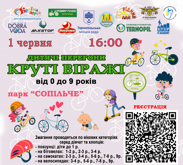 Запрошуємо юних тернополян та гостей міста взяти участь у велозмаганнях «Круті віражі»