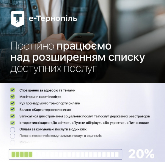 Для користувачів мобільного додатку «е-Тернопіль» буде розширено перелік електронних послуг